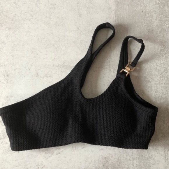 River Island Asymmetrical Double Strap One Shoulder Bikini Black Size 4 - Picture 1 of 13